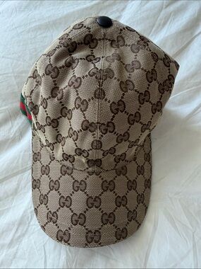 Gucci Beige and Brown GG Canvas Baseball Cap with Green-Red Web
